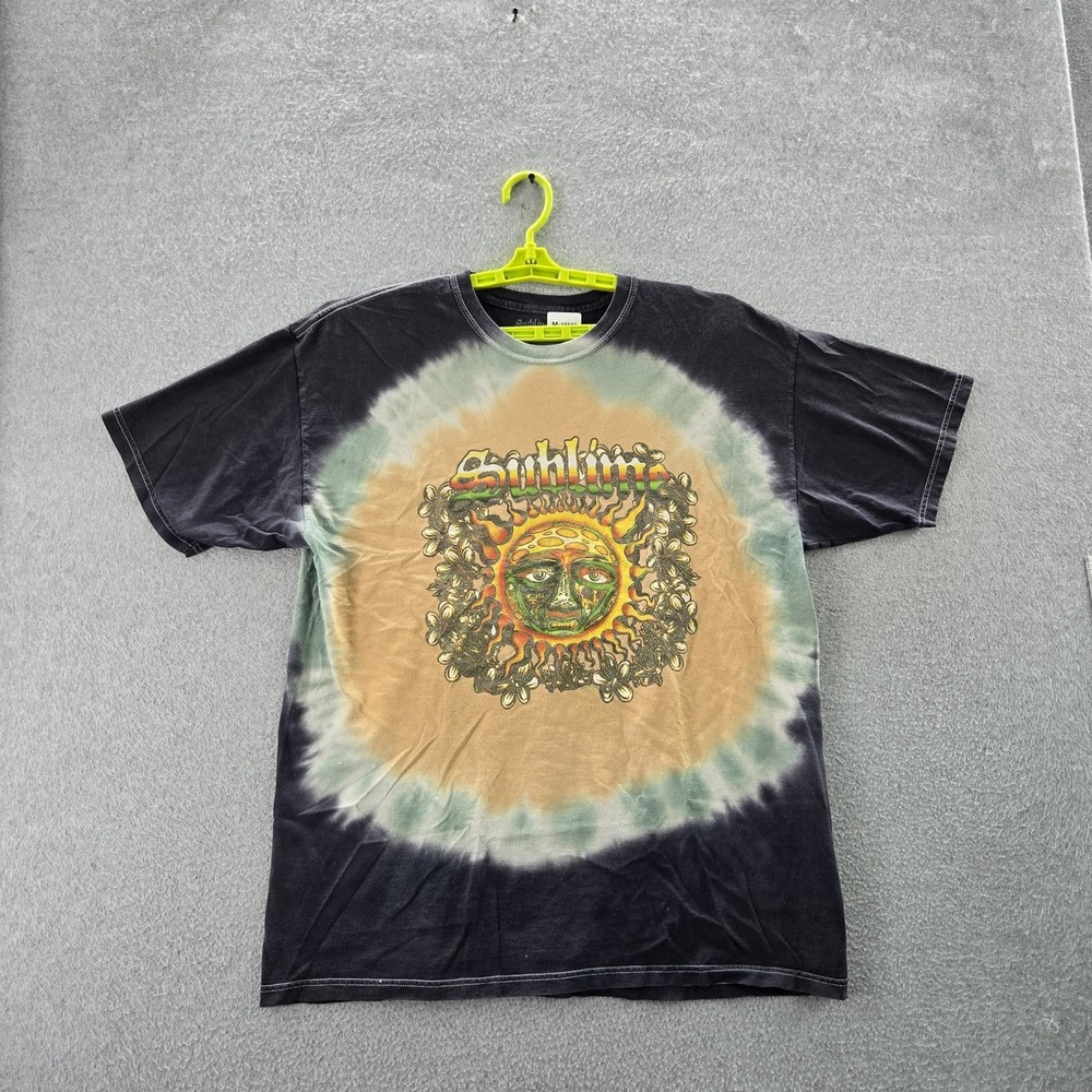 Sublime Men Shirt LARGE Black Tie-Dye Sun Face Band Tee Graphic Short Sleeve